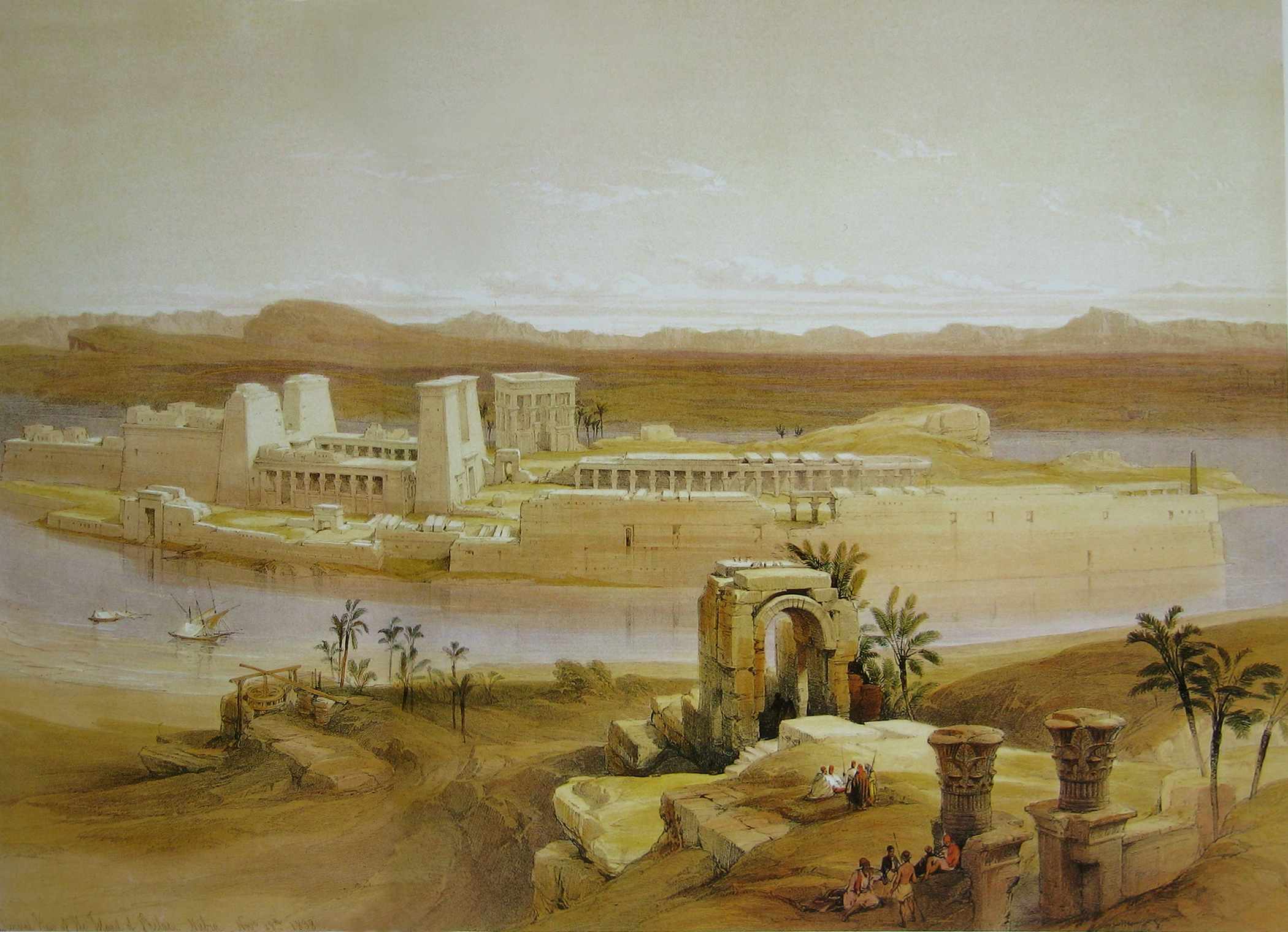 Vue de l'île de Philae avec le temple d'Isis, David Roberts