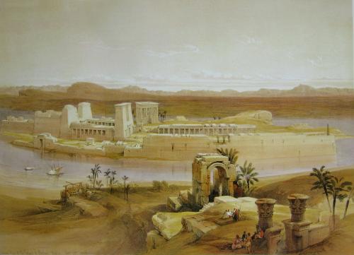 Vue de l'île de Philae avec le temple d'Isis